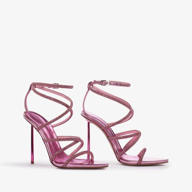 Le Silla Sandalo con fasce incrociate effetto pavé di Cristalli rosa dea Economico