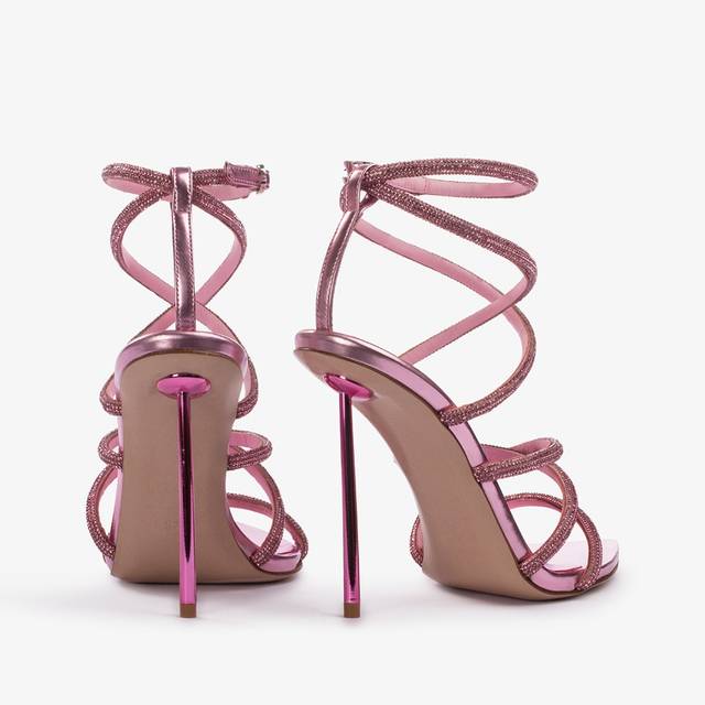 Le Silla Sandalo con fasce incrociate effetto pavé di Cristalli rosa dea Economico