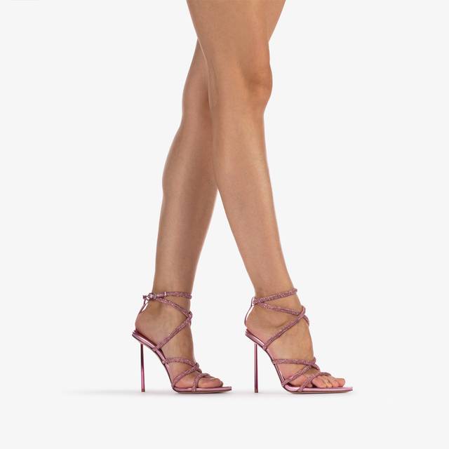 Le Silla Sandalo con fasce incrociate effetto pavé di Cristalli rosa dea Economico