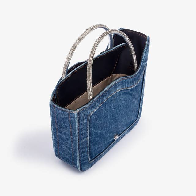 Le Silla Small bag denim blu e Cristalli Outlet