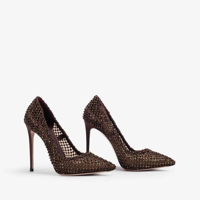 Le Silla Décolleté gioiello rete marrone fondente Nuova