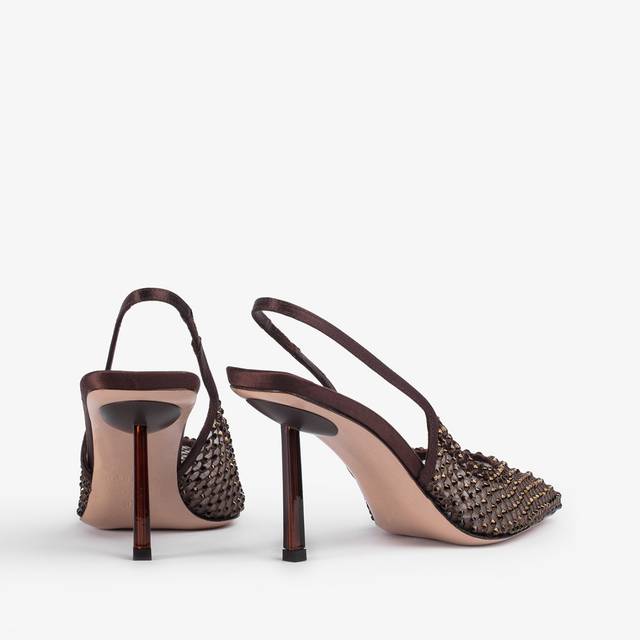 Le Silla Slingback gioiello rete marrone fondente Moda