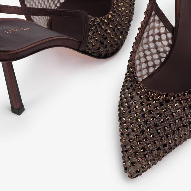 Le Silla Slingback gioiello rete marrone fondente Moda