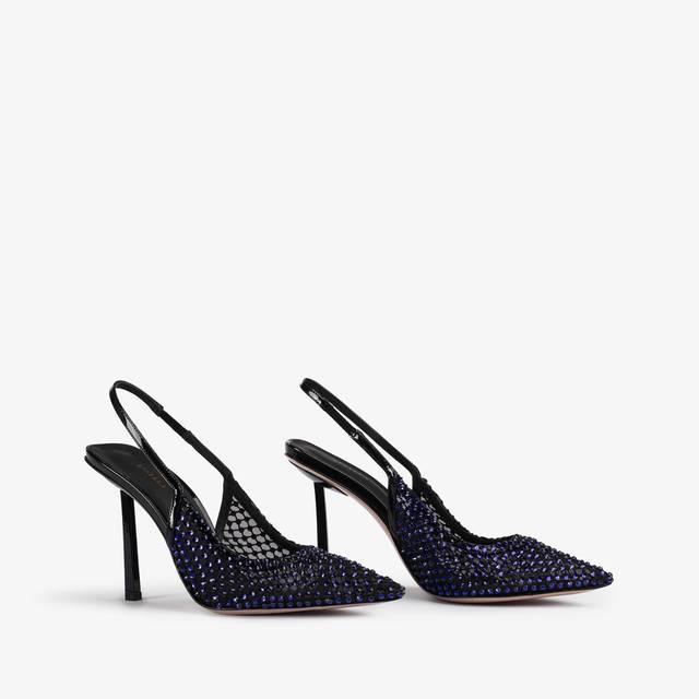 Le Silla Slingback gioiello rete blu midnight e Cristalli Italy