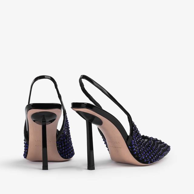 Le Silla Slingback gioiello rete blu midnight e Cristalli Italy