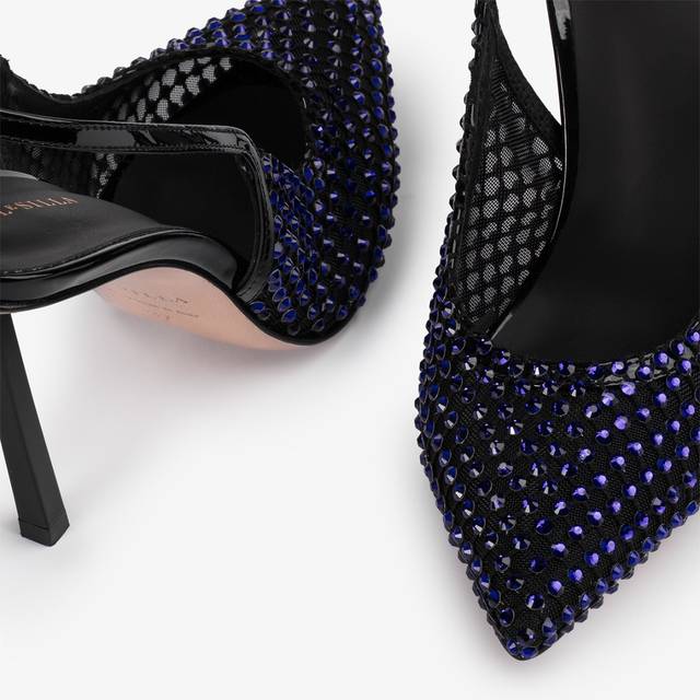Le Silla Slingback gioiello rete blu midnight e Cristalli Italy