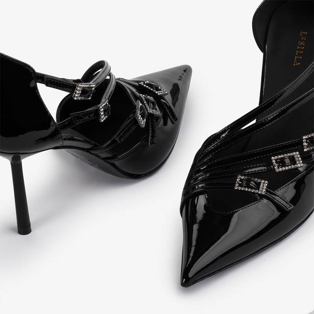 Le Silla Décolleté con listini vernice nera Italia