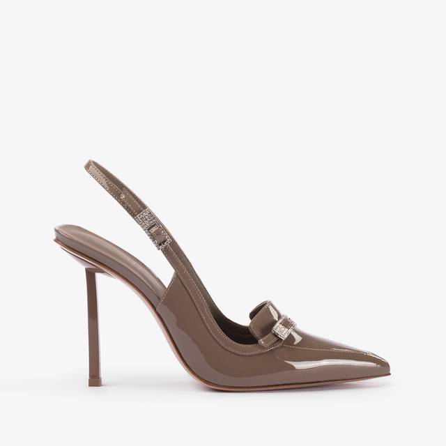 Le Silla Slingback mocassino vernice grigio sesamo