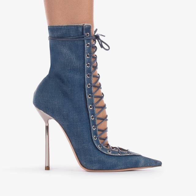 Le Silla Stivaletto con stringhe denim blu