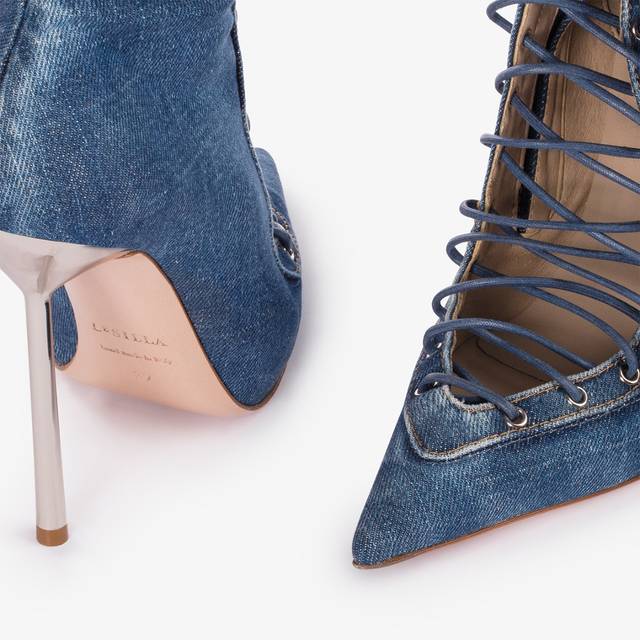 Le Silla Stivale al ginocchio con stringhe denim blu Economico