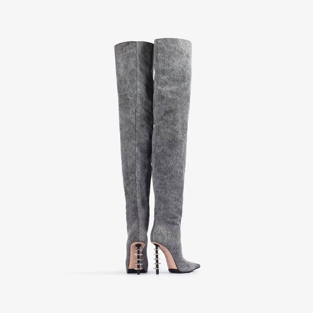 Le Silla Stivale sopra il ginocchio denim stretch nero con borchie Online