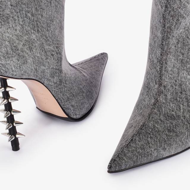 Le Silla Stivale sopra il ginocchio denim stretch nero con borchie Online