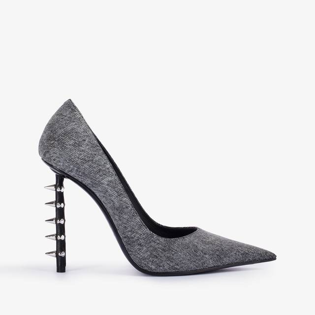 Le Silla Décolleté denim nera con borchie