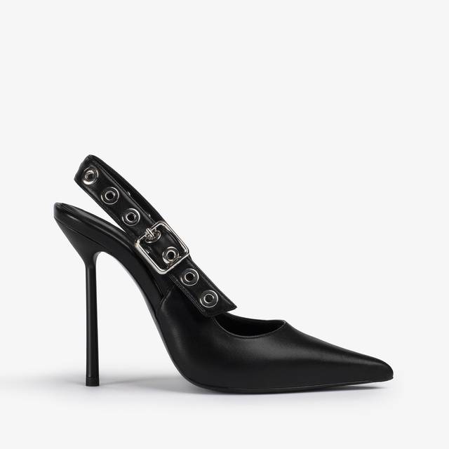 Le Silla Slingback pelle nera con occhielli argento 2025