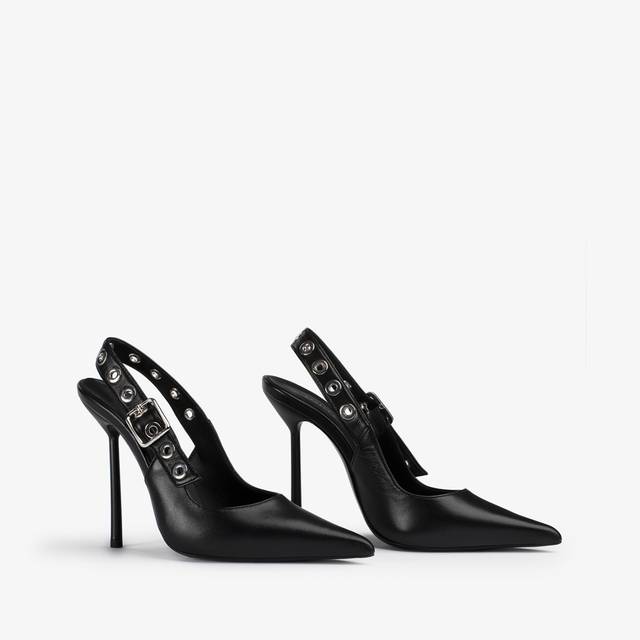 Le Silla Slingback pelle nera con occhielli argento 2025