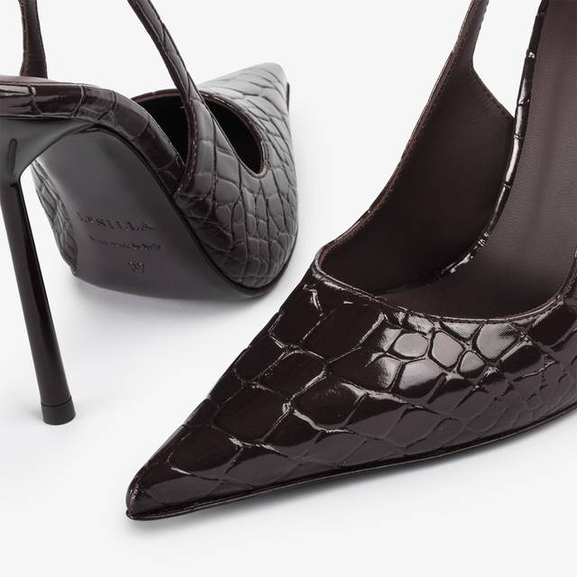 Le Silla Slingback stampa coccodrillo marrone fondente Italia