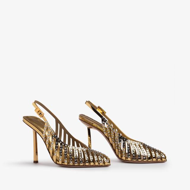 Le Silla Slingback gioiello con listini metallizzata oro pepita e Cristalli In Linea