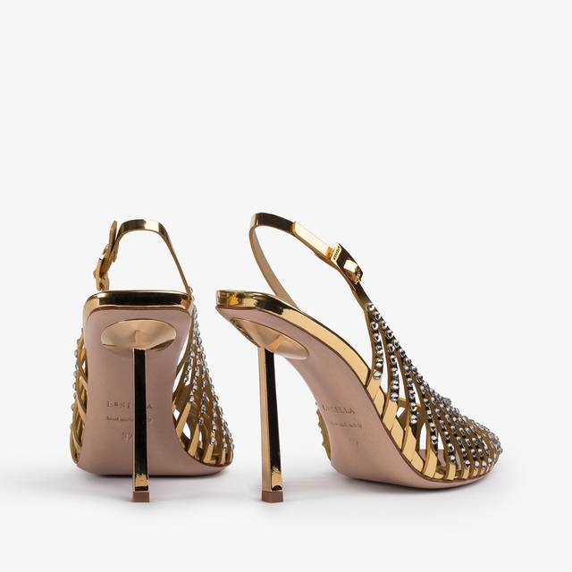 Le Silla Slingback gioiello con listini metallizzata oro pepita e Cristalli In Linea