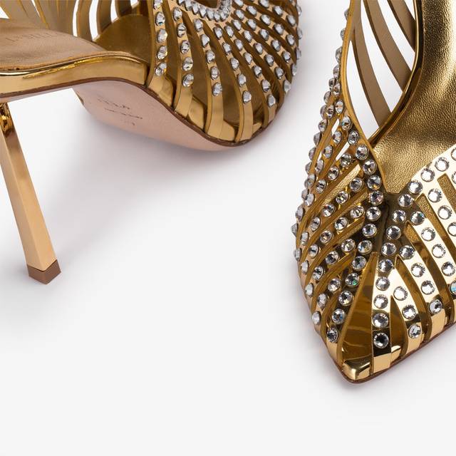 Le Silla Slingback gioiello con listini metallizzata oro pepita e Cristalli In Linea