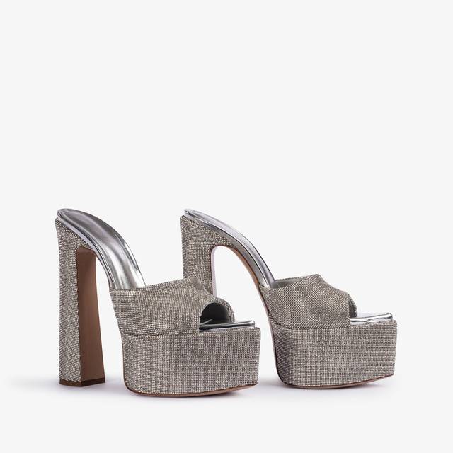 Le Silla Sandalo mule con plateau effetto pavé di Cristalli argento Soddisfazione Garantita