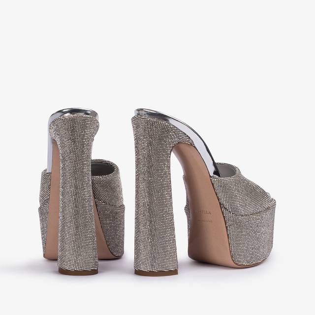 Le Silla Sandalo mule con plateau effetto pavé di Cristalli argento Soddisfazione Garantita