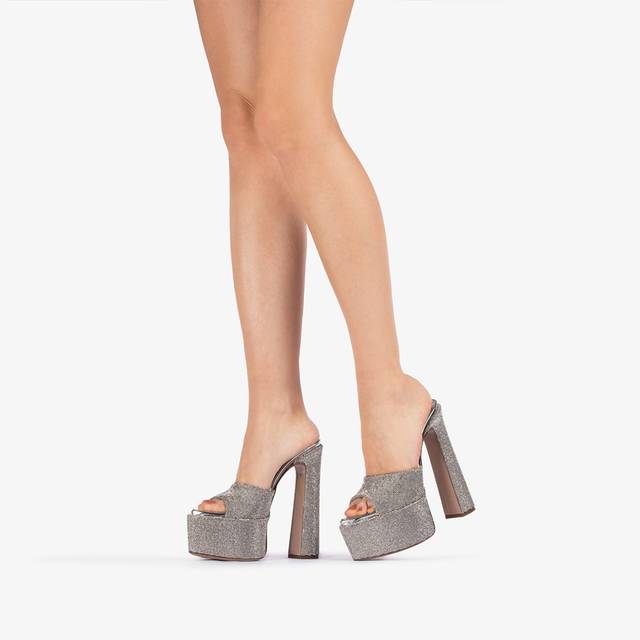 Le Silla Sandalo mule con plateau effetto pavé di Cristalli argento Soddisfazione Garantita