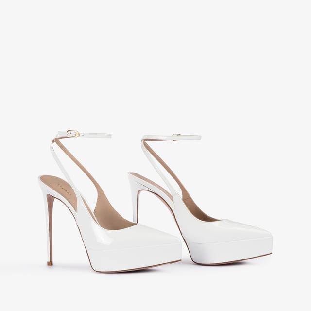 Le Silla Slingback con plateau vernice bianca Negozi Online