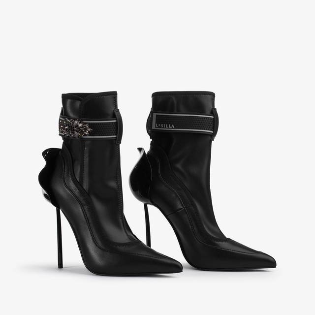 Le Silla Stivaletto pelle vegan nero con Cristalli argento Convenienza