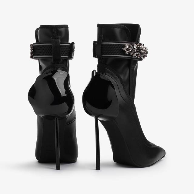 Le Silla Stivaletto pelle vegan nero con Cristalli argento Convenienza