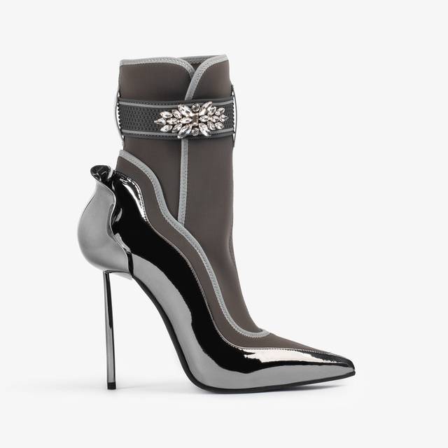 Le Silla Stivaletto metallizzato peltro con Cristalli argento Presa