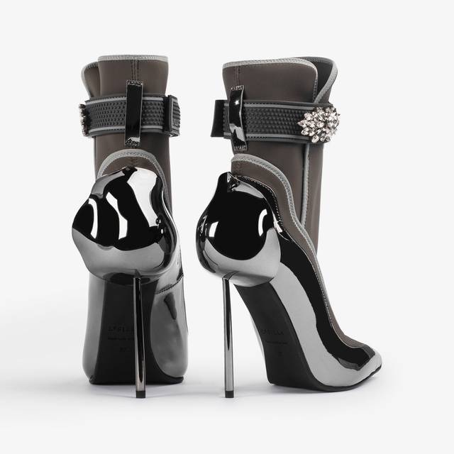 Le Silla Stivaletto metallizzato peltro con Cristalli argento Presa