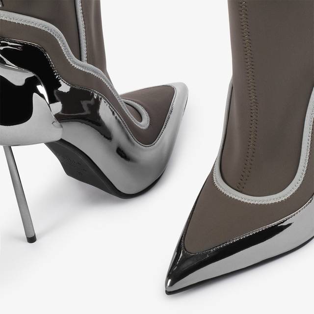 Le Silla Stivaletto metallizzato peltro con Cristalli argento Presa