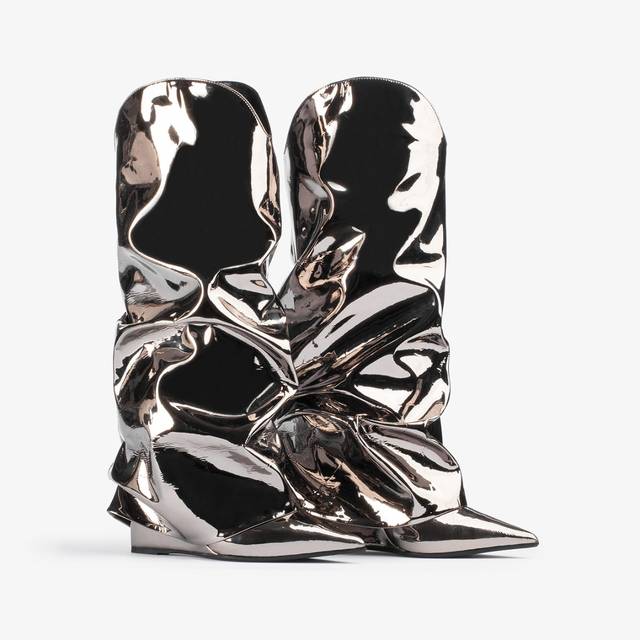 Le Silla Stivale al ginocchio d'ispirazione Western con risvolto metallizzato peltro Sconto