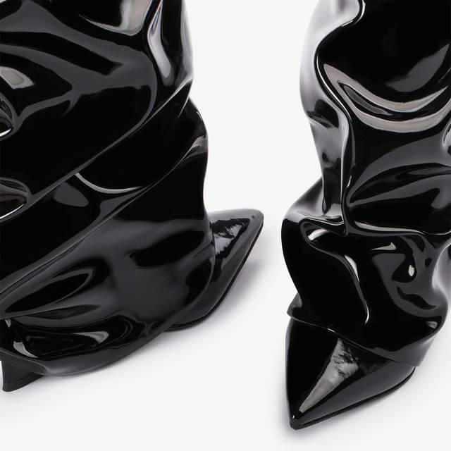 Le Silla Stivale al ginocchio d'ispirazione Western con risvolto vinile nero Offerta