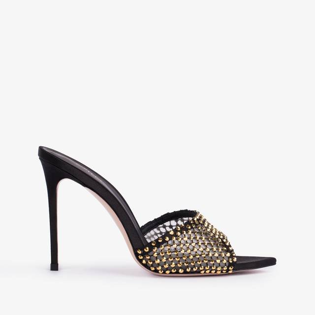 Le Silla Sandalo gioiello rete nero con Cristalli oro