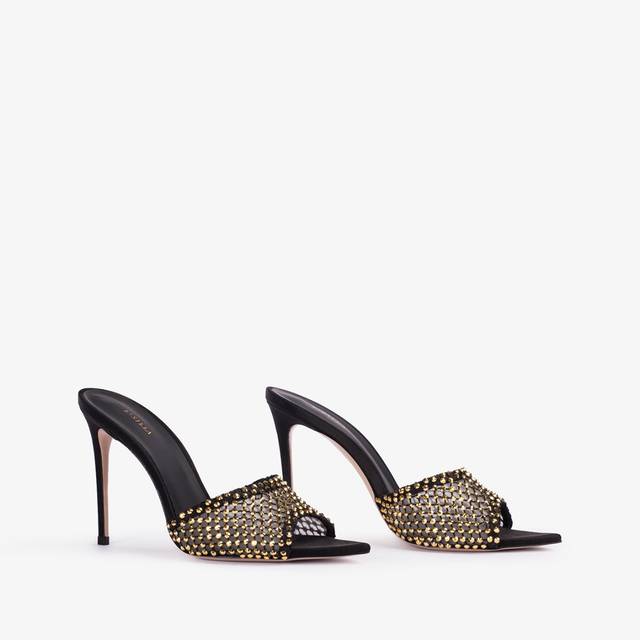 Le Silla Sandalo gioiello rete nero con Cristalli oro In Linea
