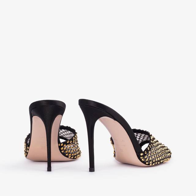 Le Silla Sandalo gioiello rete nero con Cristalli oro In Linea