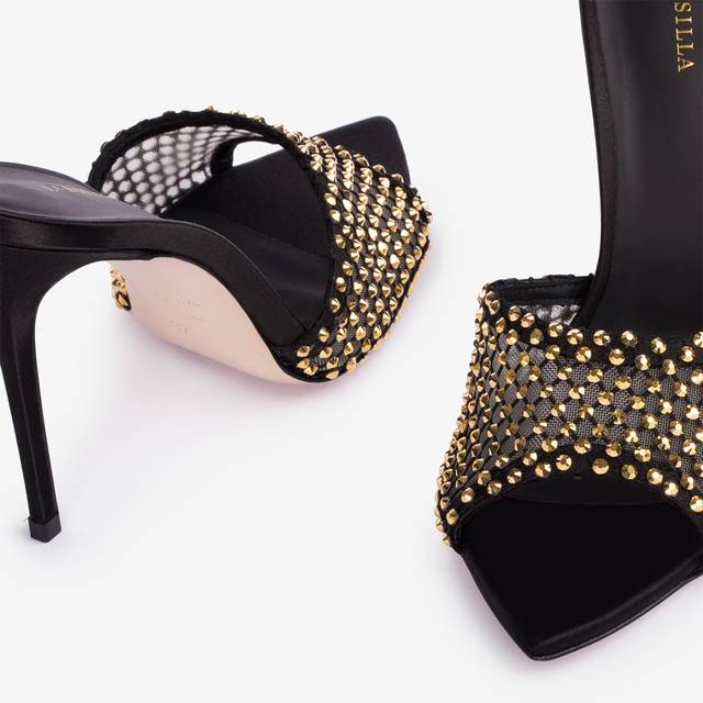 Le Silla Sandalo gioiello rete nero con Cristalli oro In Linea