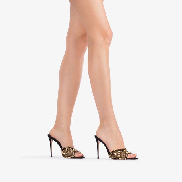Le Silla Sandalo gioiello rete nero con Cristalli oro In Linea