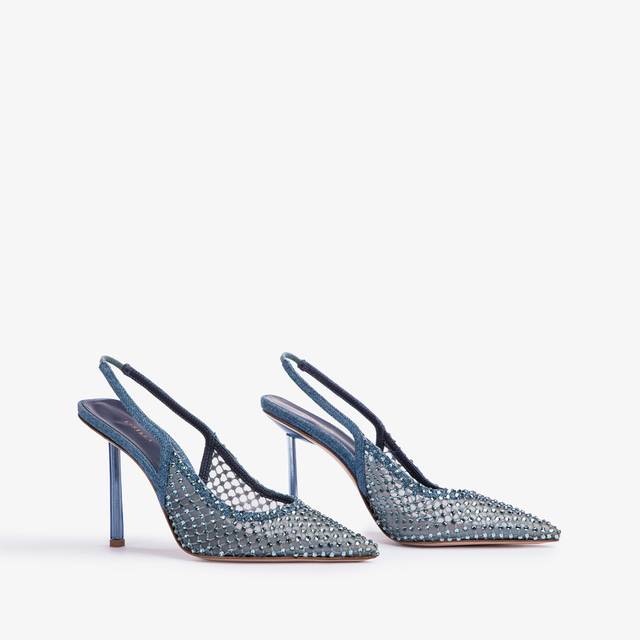 Le Silla Slingback gioiello rete blu denim Saldi Di Fabbrica
