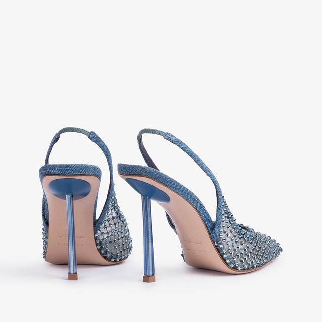 Le Silla Slingback gioiello rete blu denim Saldi Di Fabbrica
