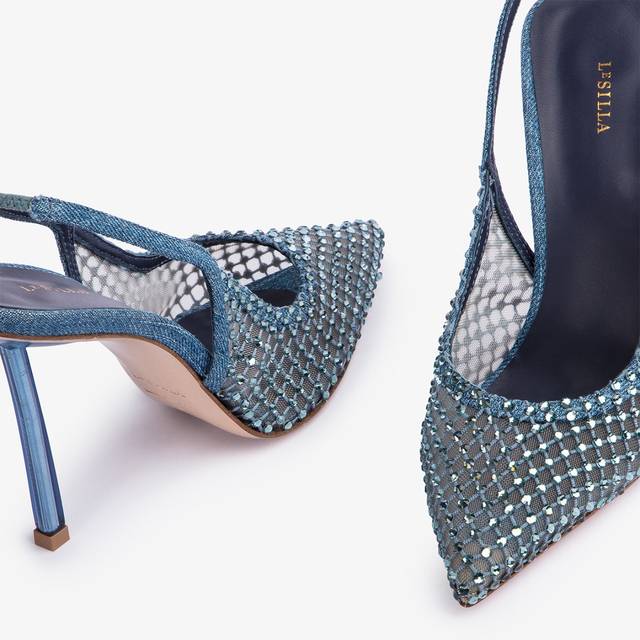 Le Silla Slingback gioiello rete blu denim Saldi Di Fabbrica