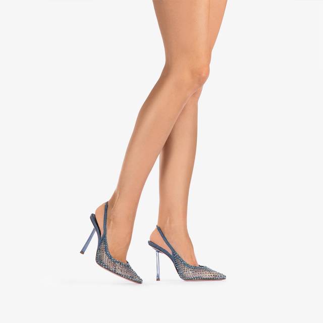 Le Silla Slingback gioiello rete blu denim Saldi Di Fabbrica