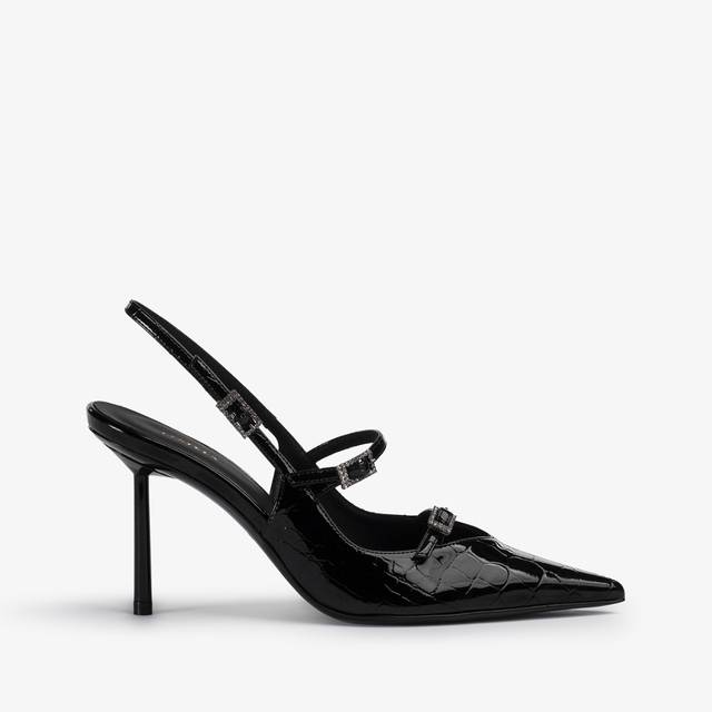 Le Silla Slingback con listini stampa coccodrillo nera In Saldo
