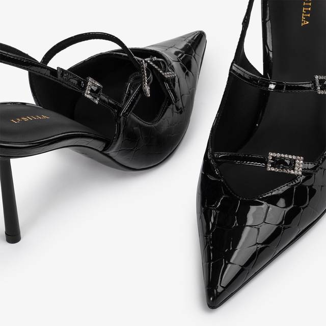 Le Silla Slingback con listini stampa coccodrillo nera In Saldo