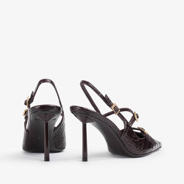 Le Silla Slingback con listini stampa coccodrillo marrone fondente Nuova