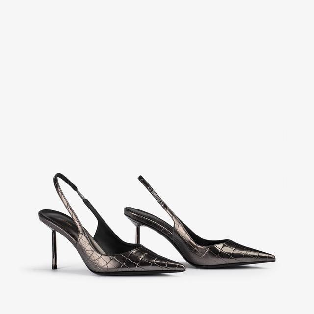 Le Silla Slingback stampa coccodrillo metallizzata peltro Moda