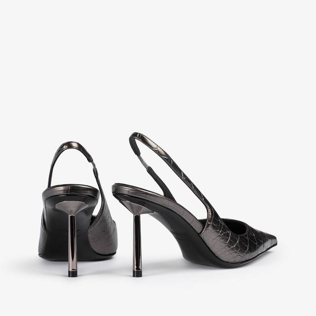 Le Silla Slingback stampa coccodrillo metallizzata peltro Moda