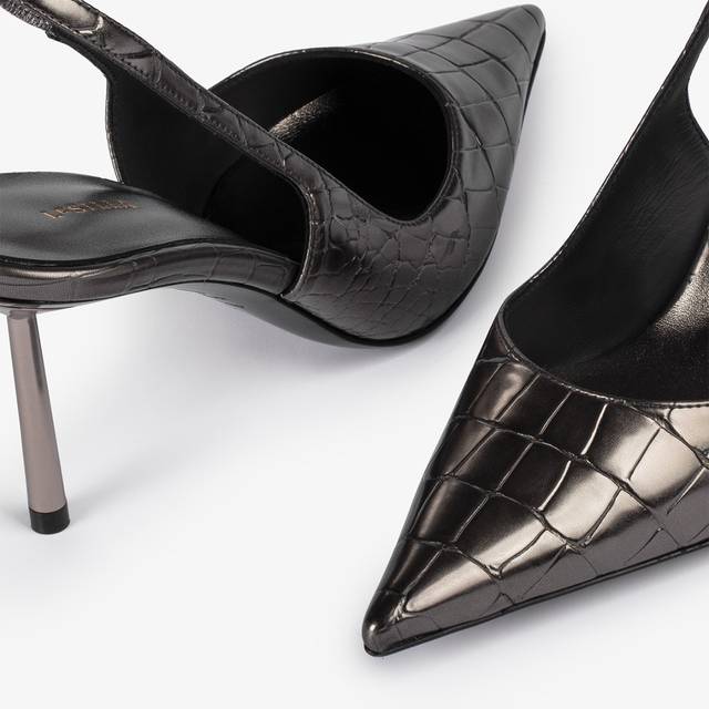 Le Silla Slingback stampa coccodrillo metallizzata peltro Moda