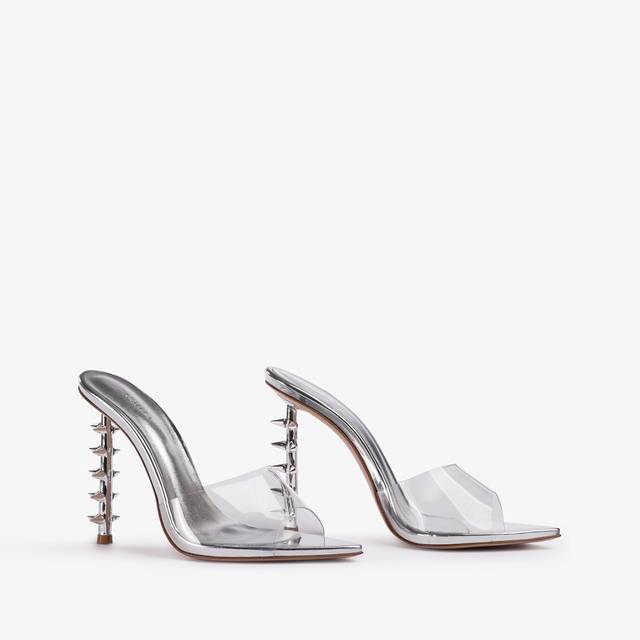 Le Silla Sandalo mule plexy argento con borchie Limitato a 3 giorni